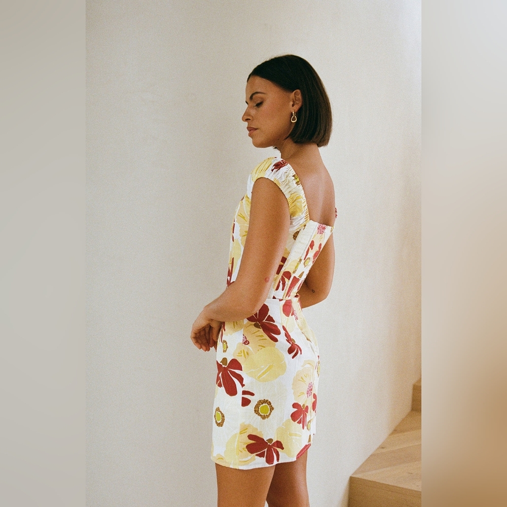 Sabo Skirt White Mini Dress with Yellow & Red Floral Print - Picture 4 of 12